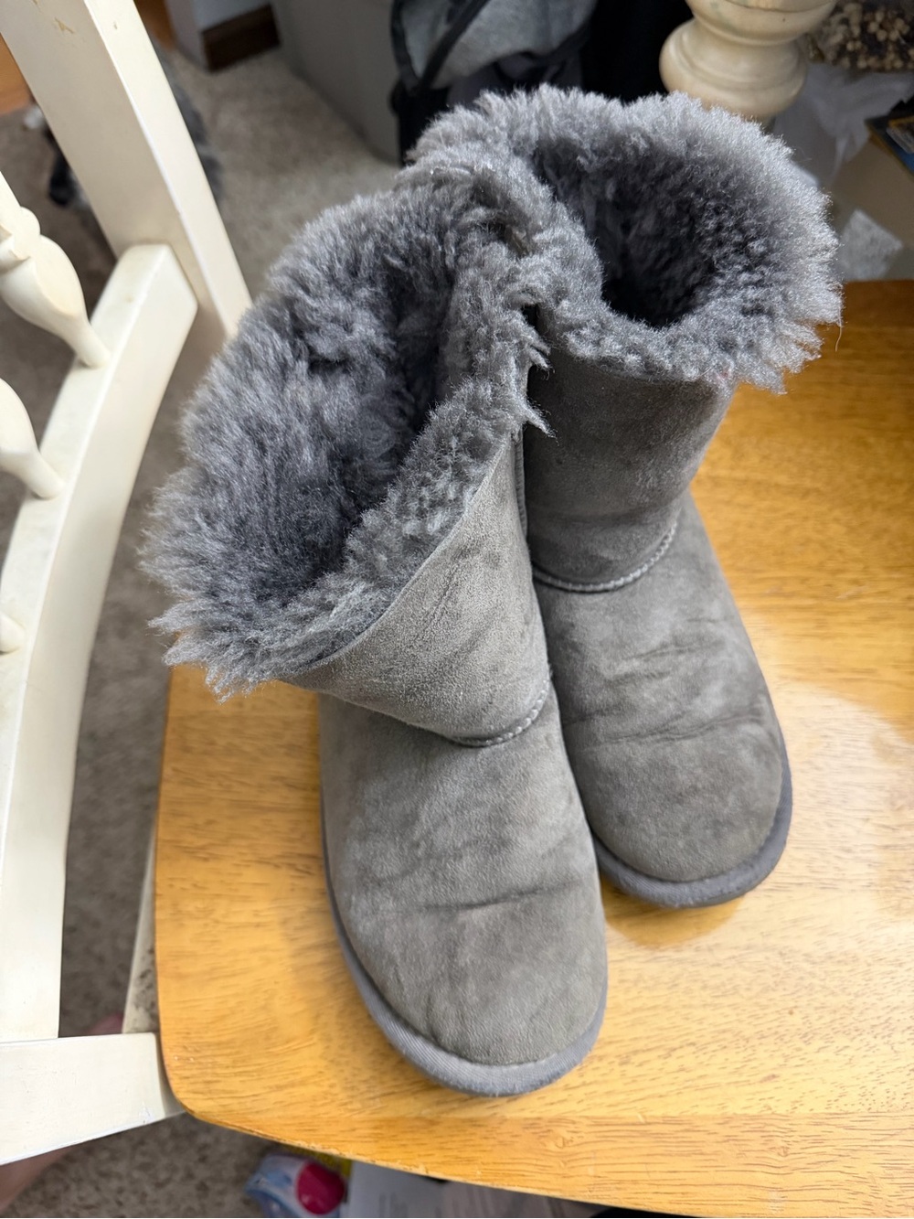 UGG Kids Gray Suede Shearling Booties